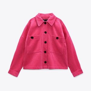 Zara Pink Short Corduroy Overshirt With Pockets Size Small